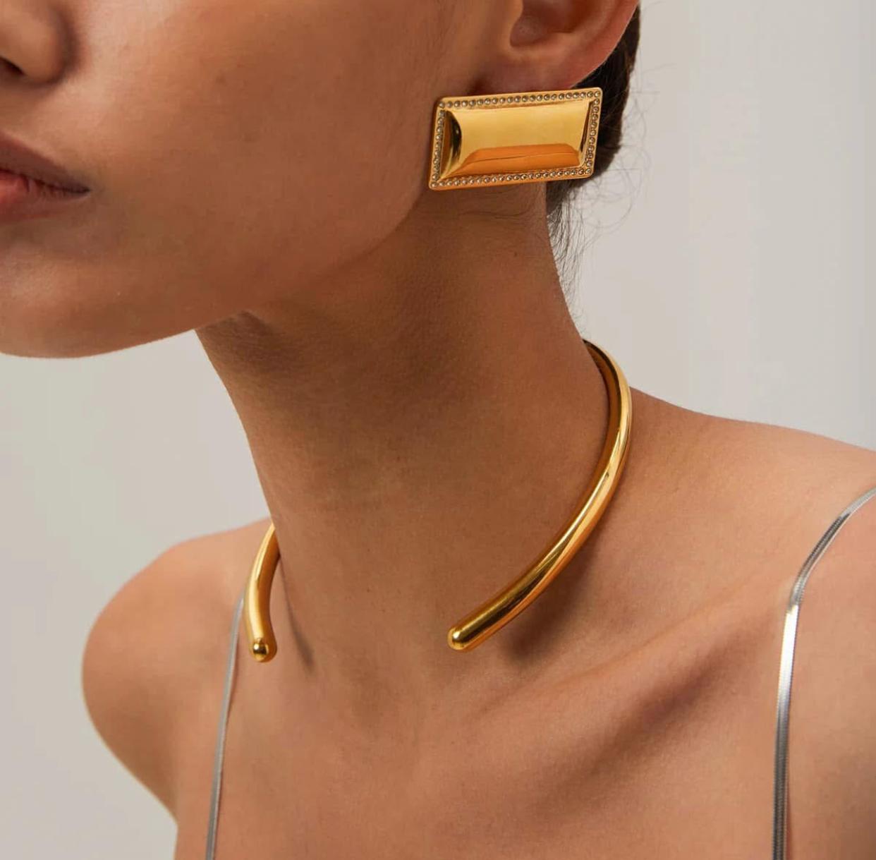Fashion Jewelry 3pcs/Set Gold Plated, Geometric Necklace Earrings Bracelet Ring Sets - Image 2