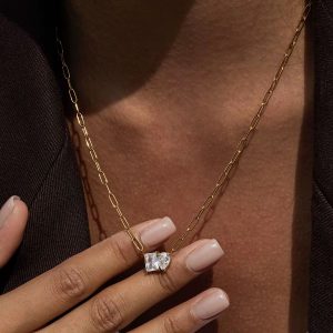 Jewelry Waterproof Simple Thin Necklace Stainless Steel Link Chain with 4mm Single Stone Crystal Drop Necklaces