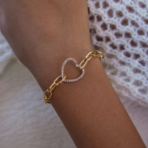 Women's Stainless Steel Bracelet White Rhinestone Heart Bracelet Jewelry