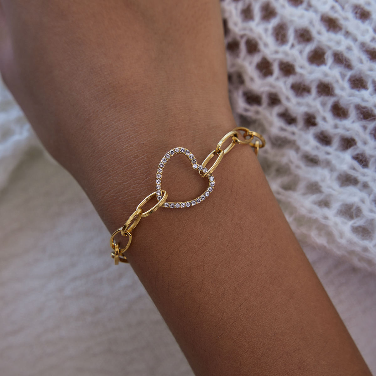 Women's Stainless Steel Bracelet White Rhinestone Heart Bracelet Jewelry