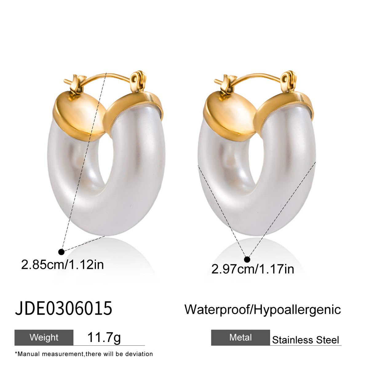 Elegant Classic 18k Gold Stainless Steel Chunky Thread Horseshoe Valentine White Resin Pearl Hoop Earrings - Image 3