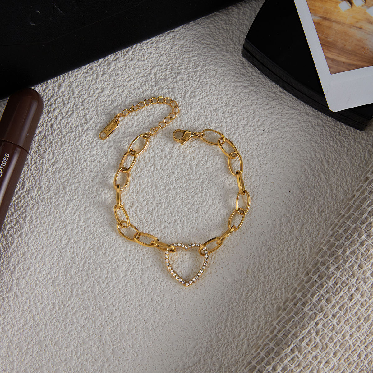 Women's Stainless Steel Bracelet White Rhinestone Heart Bracelet Jewelry - Image 4