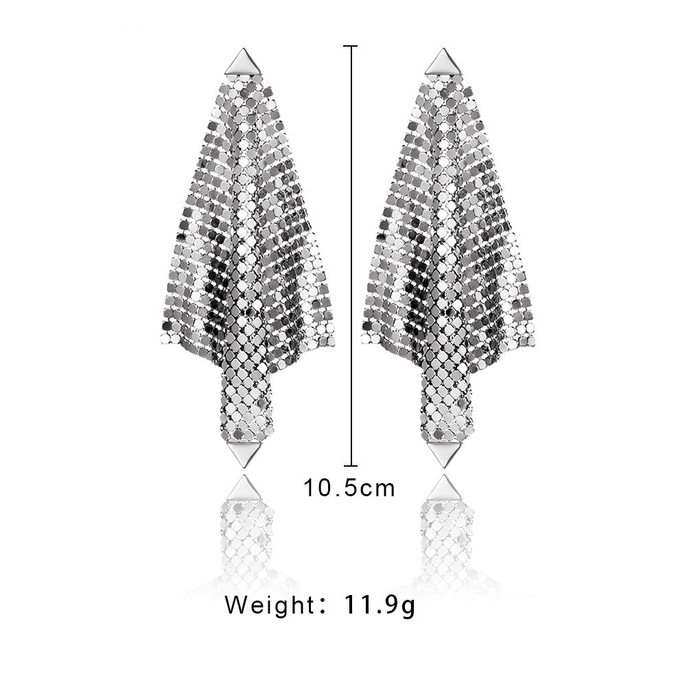 Large Luxury Dangle Earrings for Women Shiny Silver Plated Mesh Grid Sequins Metallic Disco Earrings for Prom Party Dress up Jew - Image 5