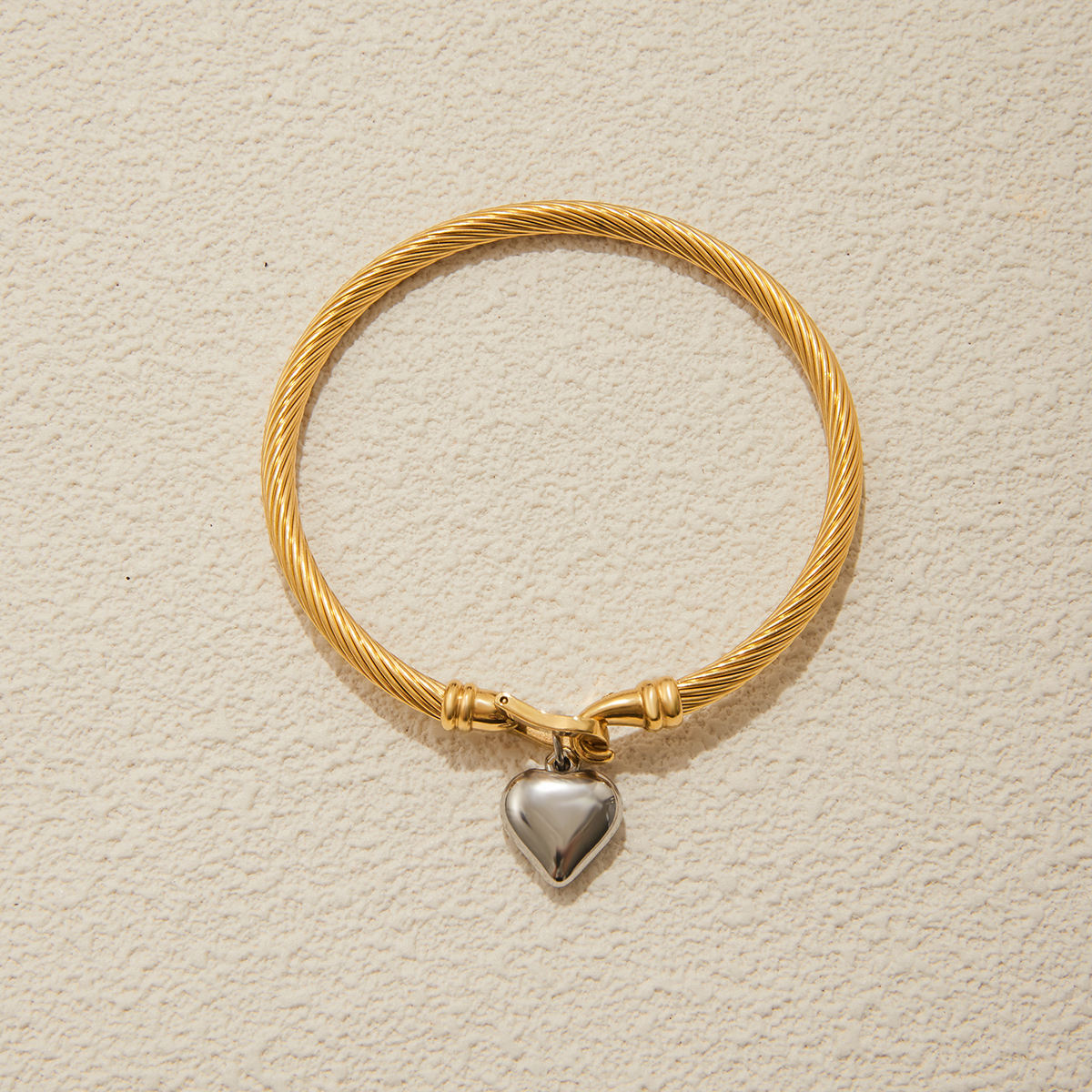 J&D Trendy Two Tone Heart Pendant Bracelet for Women 18K Gold Plated Horseshoe Clasp Shiny Smooth Minimalist Fine Jewelry - Image 5