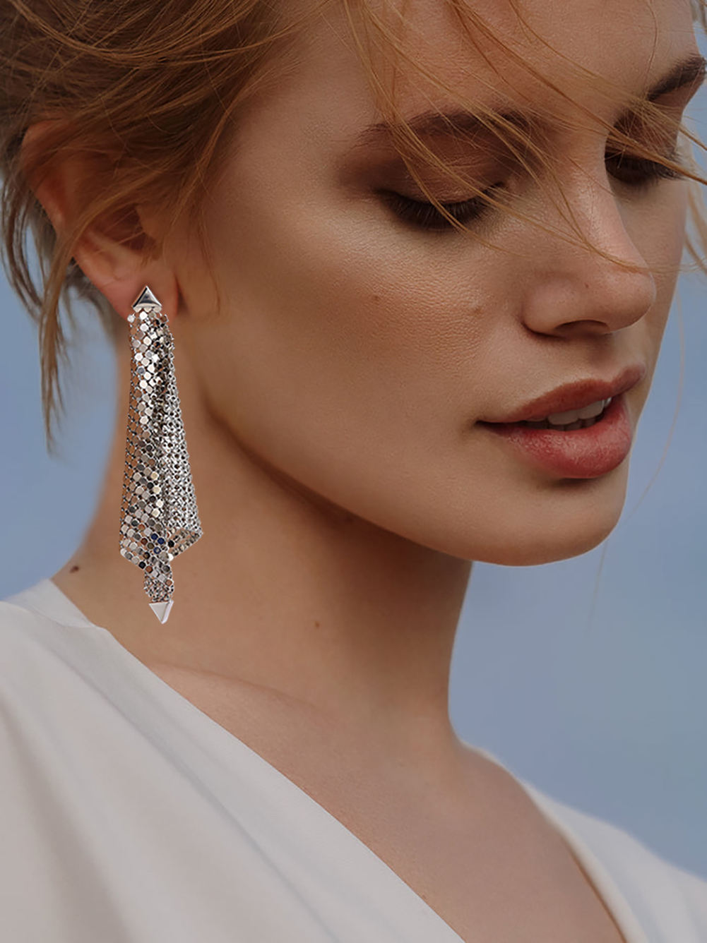 Large Luxury Dangle Earrings for Women Shiny Silver Plated Mesh Grid Sequins Metallic Disco Earrings for Prom Party Dress up Jew - Image 2