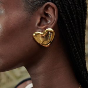 New Stainless Steel 18K Gold Plated Luxury Earrings Women Big Huge Smoothly Heart Shape Earrings