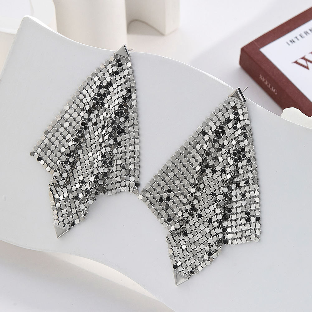 Large Luxury Dangle Earrings for Women Shiny Silver Plated Mesh Grid Sequins Metallic Disco Earrings for Prom Party Dress up Jew - Image 4