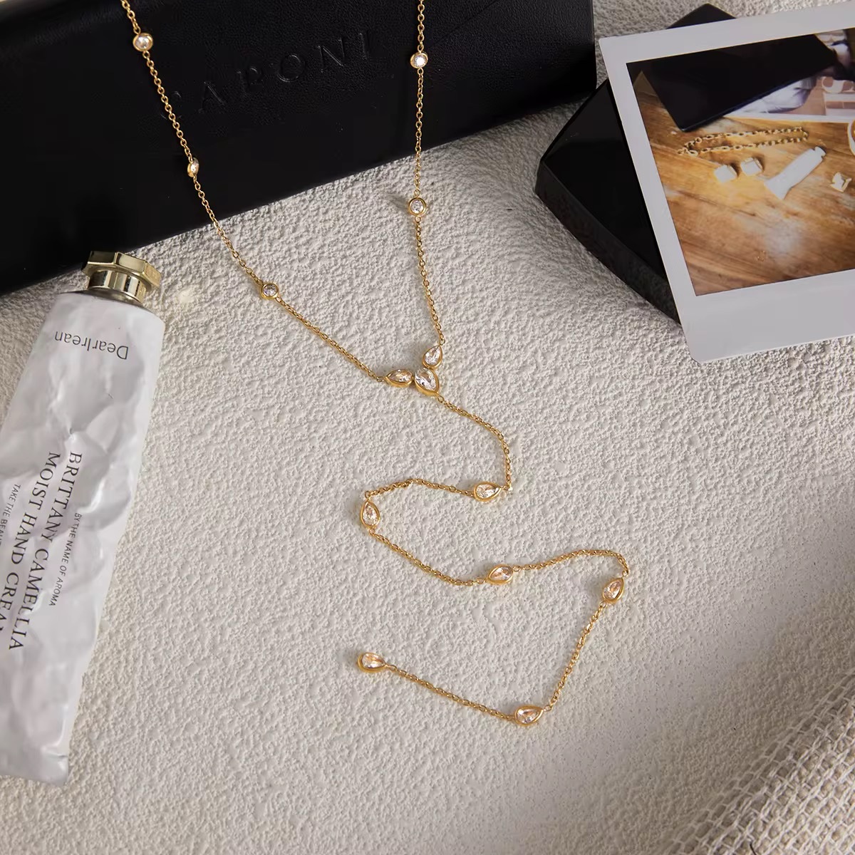 18K Gold Y Necklace – Waterproof Zircon Drop - Image 3