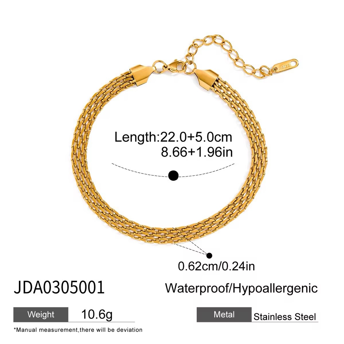 Double Layer 18K Gold Plated Stainless Steel, Waterproof Unisex Wrist & Ankle Chain, Hypoallergenic Trendy Jewelry - Image 5